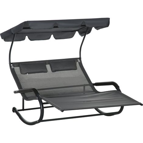Banc, avec oreiller, charge max 220 kg, gris foncé, 200 x 139 x 140 cm, pour jardin et terrasse, charge 220 kg pour 2 personnes