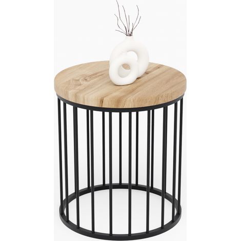LAMO Manufaktur Couchtisch rund aus Holz 40 x 45 cm - Beistelltisch rund, Wohnzimmertisch, Sofatisch - kleiner Tisch, modern coffee table, Beistelltisch metall - Farbe: Nussbaum, Beine: Schwarz (1/5)