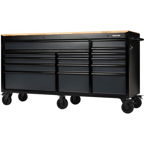Draper 27242 BUNKER 15 Drawer Workbench Roller Tool Cabinet, 72"", Grey
