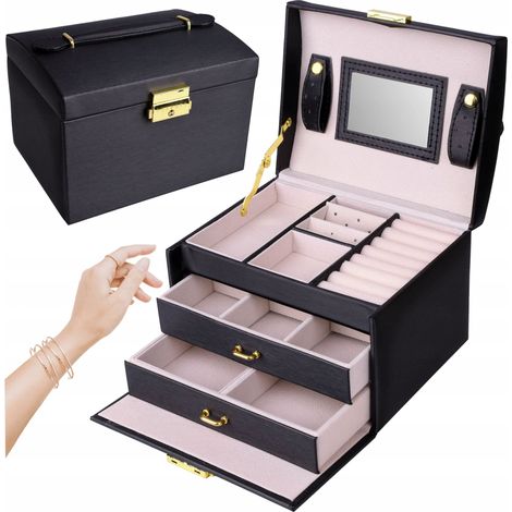 Northix Caja de Joyas Grande Negra con Espejo y Llave (1/5)