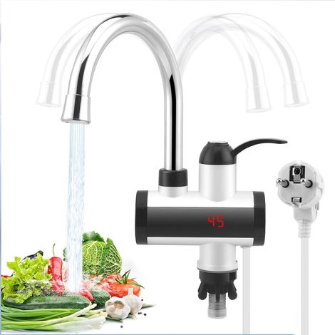 Elektrischer Wasserhahn, verstellbar, 3000 W, 220 V, Edelstahl, Sofort-Heißwasserhahn mit digitaler LED-Anzeige und 360° drehbar (1/5)