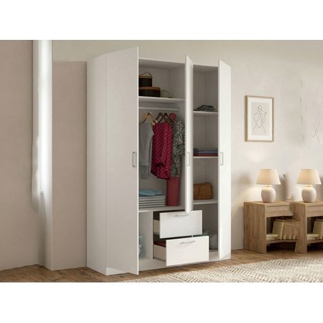 Dmora - Guardaroba Argentella, Mobile appendiabiti per camera da letto, Armadio a 3 ante battenti e 2 cassetti, 150x52h215 cm, Bianco, con imballo rinforzato (1/5)