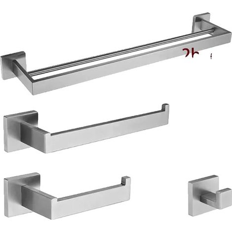 Accessoires de salle de bain, porte-serviettes en acier inoxydable, porte-papier toilette, 600mm 2bar 4Pcs kit. (1/2)