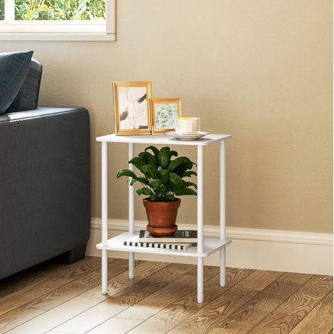 Table d'appoint 2 niveaux blanche avec rangement et cadre en métal 40x30x52,2 cm (1/5)