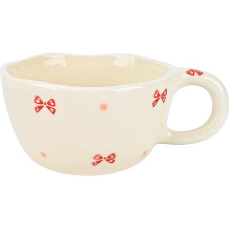 Tasse à café en céramique, mignonne tasse faite à la main pour les femmes, mug élégant avec oreille, adapté au latte et au chocolat chaud, idéal pour le bureau et à la maison (avec un joli nœud) (1/4)