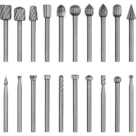 Mesee Lot de 20 Fraises Rotatives HSS Burrs Rotatives en 3mm Tige, Coupe Rotative Bavure Outil Routage de Bois en Acier Rapide pour Fraisage Sculpture Polissage sur Bois Pierre Métal (1/5)