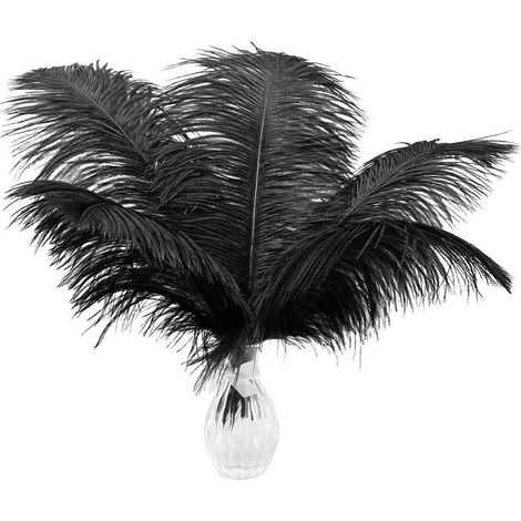 Lot de 10 plumes d'autruche de 35 à 40 cm (13 à 15 pouces), plumes noires naturelles pour la décoration de la maison et des tables de mariage. (1/5)