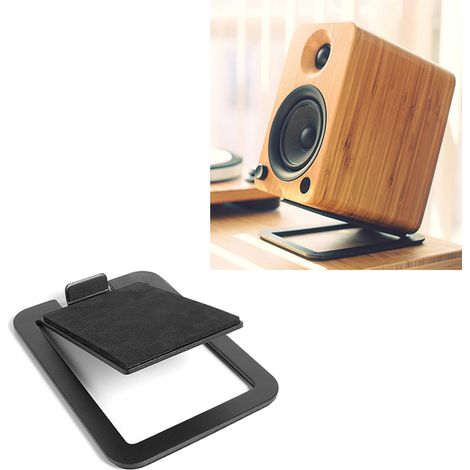Support pour enceintes d'ordinateur inclinable à 16°, support de rangement métallique pour enceintes de bureau, adapté aux petites enceintes. (1/5)