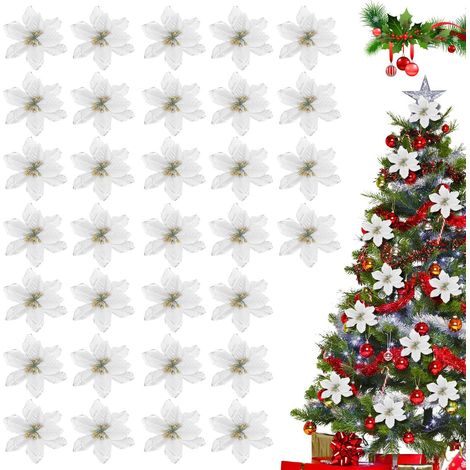 KOUHA Set Fiori Artificiali Albero Natale 32 pezzi Argento (1/4)