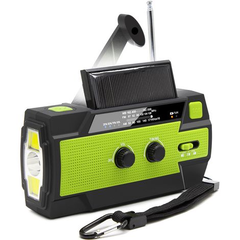 Radio de emergencia, manivela solar, AM/FM/NOAA, cargador USB de 4000 mAh, linterna SOS, para camping/viajes (1/5)