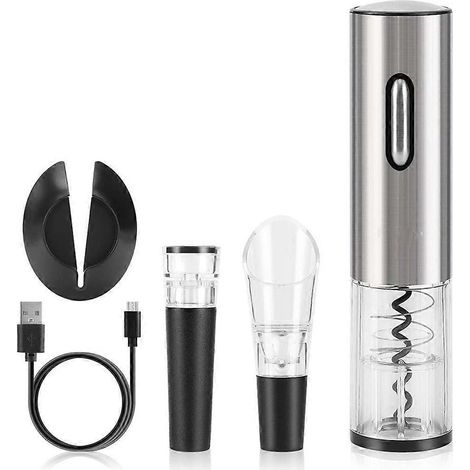 Ouvre-bouteille électrique 4 en 1 pour vin rouge, tire-bouchon automatique, coupe-capsule, câble USB, accessoire de cuisine, gadget cadeau (1/5)