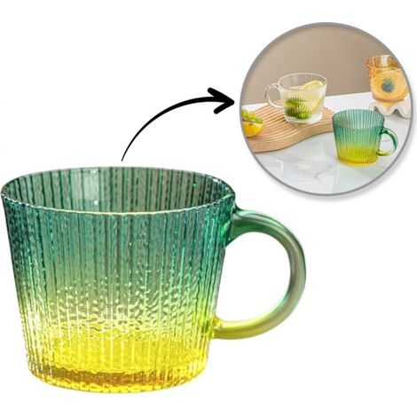 Großer, geriffelter Glasbecher, flaschengrüner Farbverlauf, 380 ml, 1 Stück. SZK176