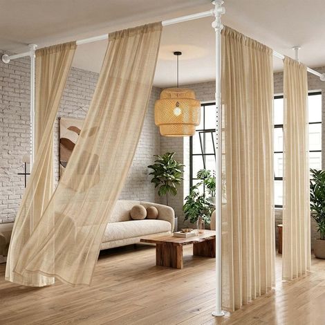 Curtain Rod without Drilling [L280 cm x H317 cm] Indoor Screen, Removable Partition Without Drilling, Extendible Room Divider, for Living Room and Bedroom, with Installation Instructions in French (1/5)