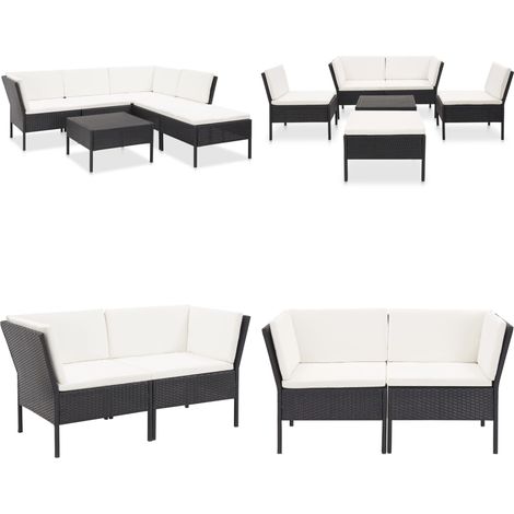 6-tlg. Garten-Lounge-Set mit Auflagen Poly Rattan Schwarz - Gartensofa - Loungesessel - Outdoor Möbel - Gartenmöbeln - Poolparty - Home & Living (1/5)