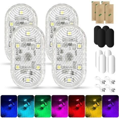 Éclairage intérieur RVB 4 pièces, éclairage intérieur sans fil, éclairage d'ambiance intérieur, éclairage LED 7 couleurs à commande vocale, plafonniers rechargeables USB