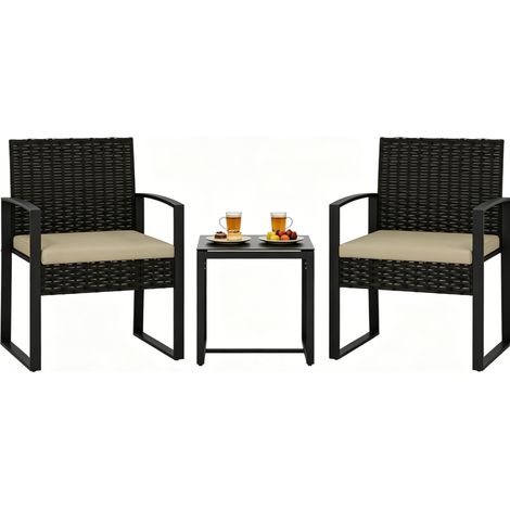 Gartenmöbel-Set mit 1 Tisch und 2 Stühlen aus PE-Rattan und Stahl MODENUIT (1/5)