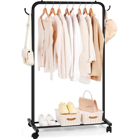 Clothes Rack on Wheels Clothes Rail with Storage Rack Heavy Duty Metal Coat Rack for Clothes Coats Black (1/5)