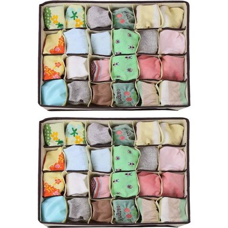 Boîtes de Rangement pour Sous-vêtements 2Pcs 24 Grilles Boîtes à Compartiment Organiseurs de Tiroirs Pliable pour Sous-vêtements, Séparateurs Tiroirs pour Chaussettes, Cravates, Soutien-gorge (1/5)