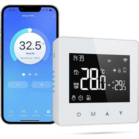 Intelligenter, drahtlos vernetzter Thermostat, kompatibel mit Alexa und Google Home, WLAN-Steuerung mit Touchscreen, Gasthermostat, Sprach- und Fernbedienung - (1/5)