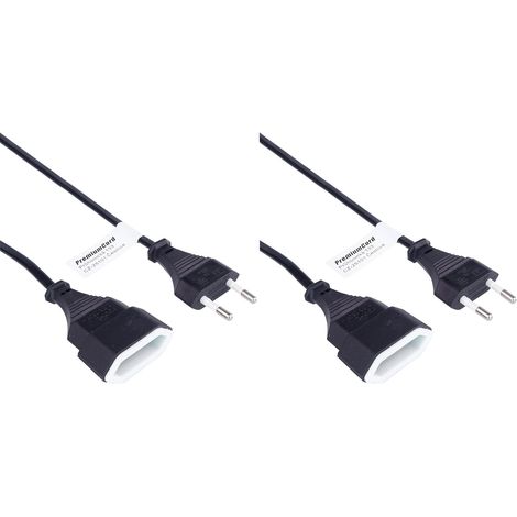 Lot de 2 Câble d'extension 3m, Prise Euro, 250V, 2.5A, PVC, Noir, Usage domestique