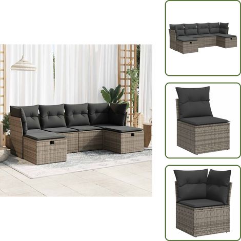 vidaXL Salon de jardin 6 pcs avec coussins gris résine tressée (1/5)