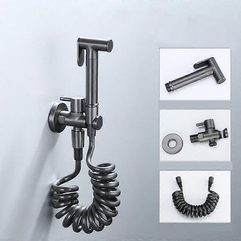 Ensemble d'accessoires pour bidet et WC à main en laiton, robinet de bidet noir, douche à jet d'eau pour salle de bain (1/5)