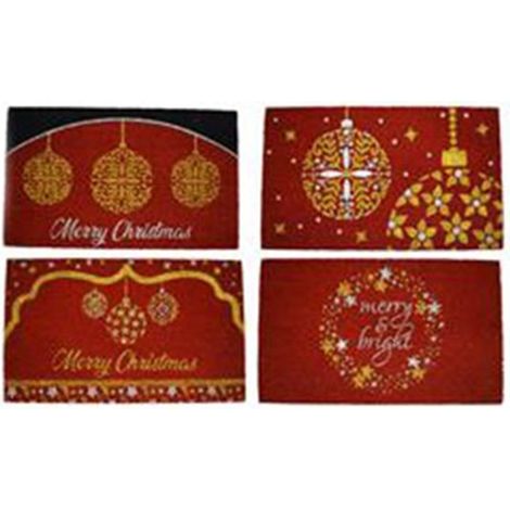 Tappeto natalizio palline di natale zerbino per ingresso porta portone rosso oro da esterno in cocco cm 45 x 75 (1/5)