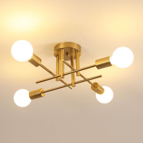 Gold Industrial Ceiling Light 4 Light E27 Lamp Fitting