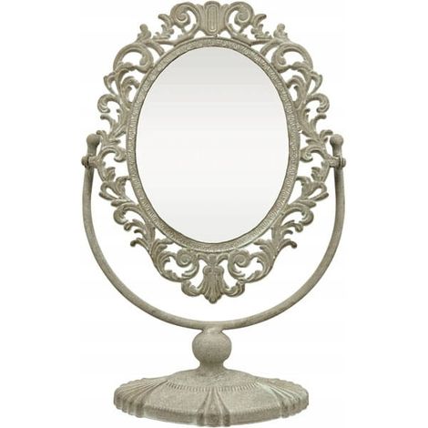 Miroir de coiffeuse sur pied avec cadre sculpté (1/5)
