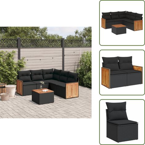 Salon de jardin 6 pcs avec coussins noir résine tressée - Salon De Jardin - Meuble De Jardin - Canapé Extérieur - Table De Jardin - Résine Tressée (1/5)
