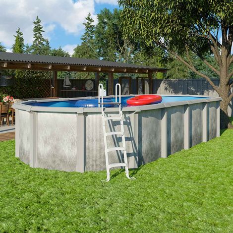 Trigano – Piscine hors sol ovale 7,30 x 3,65 x 1,32 m en acier galvanisé – Margelles larges 25 cm – Liner 42/100ème – Système de filtration Aqualoon™