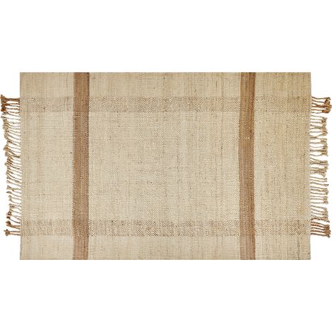 Alfombra de yute beige arena natural 160 x 230 cm a mano geométrico borlas Yelmez