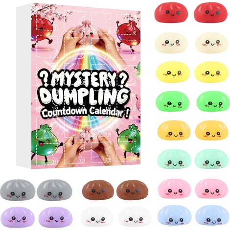 Calendrier anti-stress squishy en boîte surprise de 24 pièces, jouets squishies en forme de petits pains et de raviolis pour enfants(DUMPLING 8)