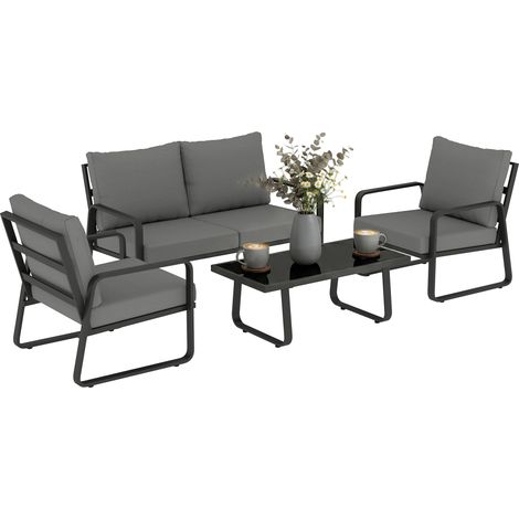 Outsunny 4 Piece Garden Furniture Set, Outdoor Sofa Set, Black