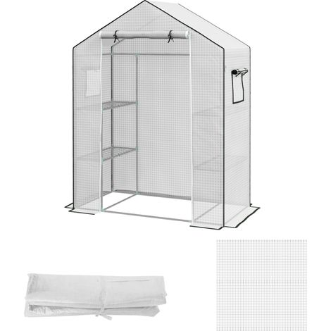 Film de remplacement pour serre, bâche de rechange avec protection UV, porte sectionnelle, fenêtres latérales, 140 x 73 x 190 cm, blanc