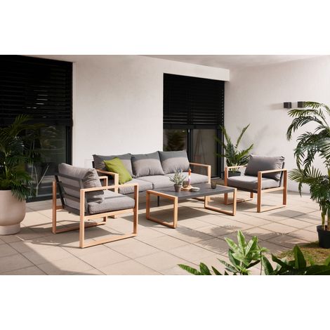 Primaster Gartenmöbel-Set Marbella Aluminium in Holzoptik Lounge Set Sitzgruppe (1/3)