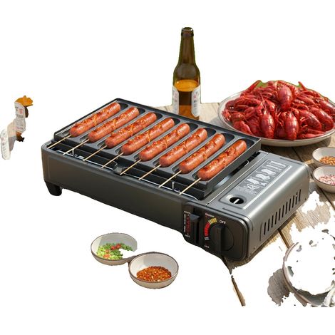 Gril à gaz de table, 42x26x11 cm, 2,2 kW de puissance thermique, 160 g/heure de consommation de gaz, bac à graisse amovible, compatible avec le butane/GPL (1/5)