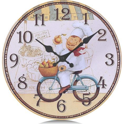 30cm Horloge Murale Cuisine Bois Vintage, Silencieuse Pendules Murales Chef, Retro Design sans Tic-tac Déco pour Restaurant,Salle a Manger,Boulangerie (1/4)