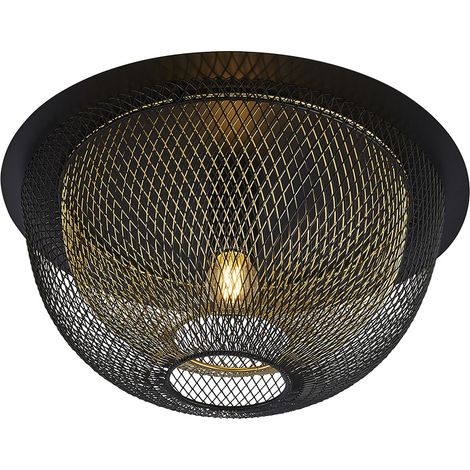 Searchlight Honeycomb 1 Light Double Layered Mesh Flush Fitting - Esterno nero con interno dorato (1/5)