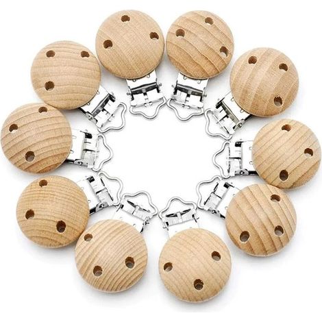 Clip per ciuccio in legno - Colore: Legno (naturale) - Prezzo per pezzo - Spese di spedizione incluse (1/5)