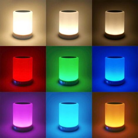 Veilleuse Bluetooth avec haut-parleur intégré pour adolescents (garçons et filles), lampe de chevet tactile portable avec haut-parleur LED coloré. (1/5)