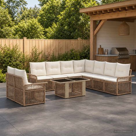 vidaXL Set Divano da Giardino 10 pz Beige e Bianco Crema polyrattan (1/4)