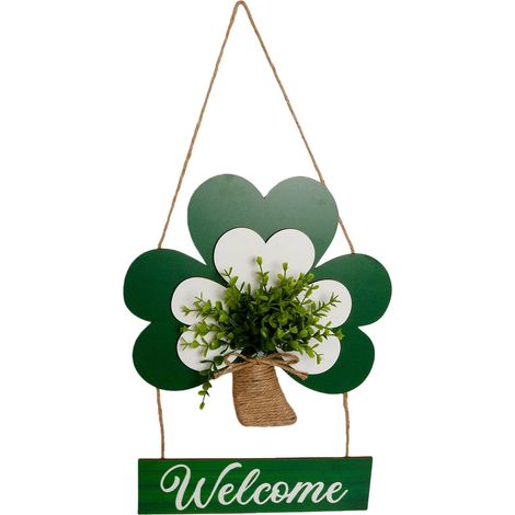 Plaques de bienvenue en forme de trèfle en bois convivial pour décoration de festival de la Saint-Patrick avec installation facile à votre porte d'entrée (1/5)