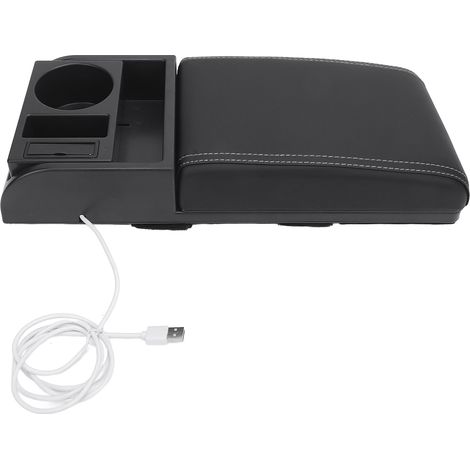 Couvercle de boîte d'accoudoir de console centrale, longueur réglable avec port de chargement USB, porte-gobelet, extension universelle de voiture pour SUV, camions, fourgonnettes, ligne blanche