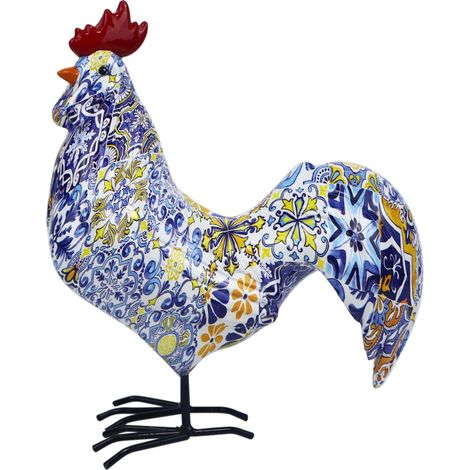Statuetta decorativa con gallo per casa e giardino, design unico e colorato
