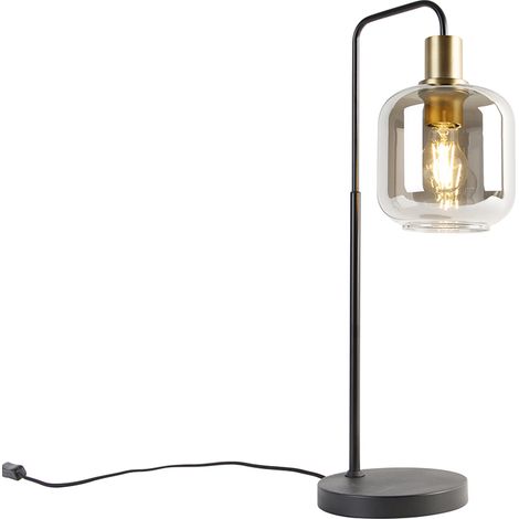 QAZQA Diseño Lámpara de mesa inteligente negra con dorado y cristal ahumado con Wifi A60 - Zuzanna Vidrio /Acero Alargada Adecuado para LED Max. 1 x 7 Watt (1/5)