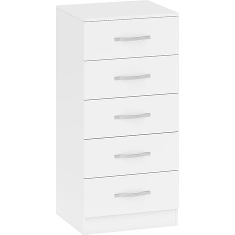 Cassettiera 5 Cassetti 40x35x85 cm dallo Stile Moderno in Truciolato Bianco (1/5)