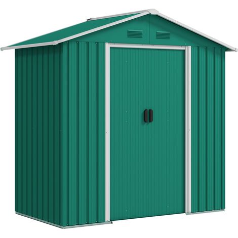 6.5ft x 3.5ft Metal Garden Storage Shed for Outdoor Tool Storage with Double Sliding Doors and 4 Vents, Green
