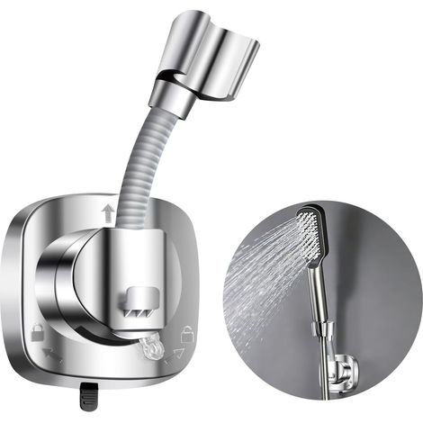 Support Pommeau de Douche Ventouse, Support Douchette Mural Rotatif À 360°, Anti-Dérapant Pommeau de Douche, Argent Porte avec Crochet 10kg Capacité pour Carrelage (1/5)