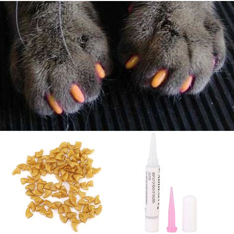 100 protège-griffes souples et résistants pour chats, en PVC, couleur or cristal, taille XS (1/5)